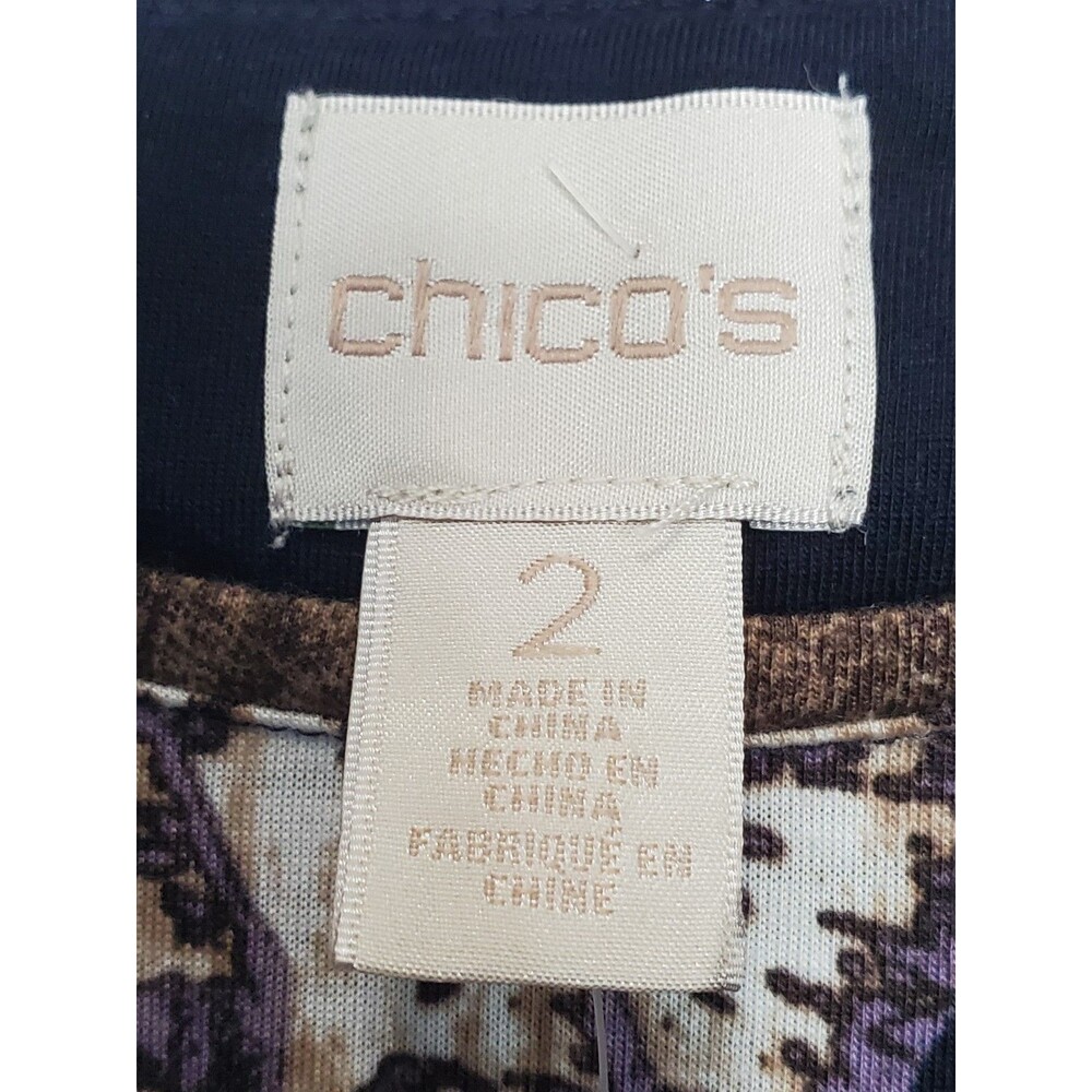 Chico's Elegant Floral Pleated Bell Sleeve Knit Blouse Size 2 Large NWT - Picture 3 of 7